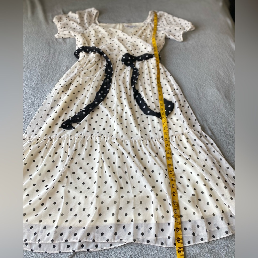 julia jordan Polka Dot-Print Short-Sleeve Midi Chiffon Dress white black sz 12 - Picture 15 of 16
